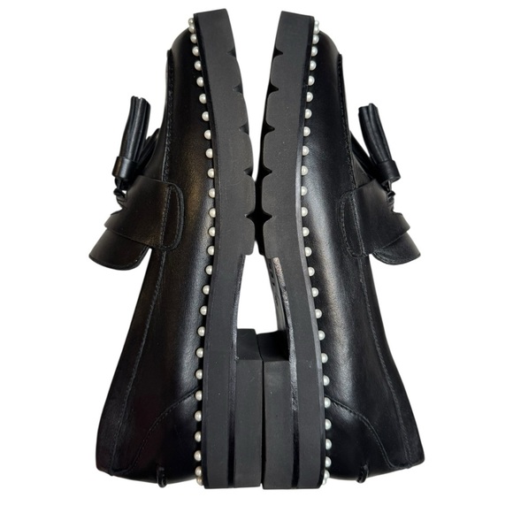 Stuart Weitzman Black Leather Pearl Stud Tassel Loafers Size 9B - Picture 7 of 8